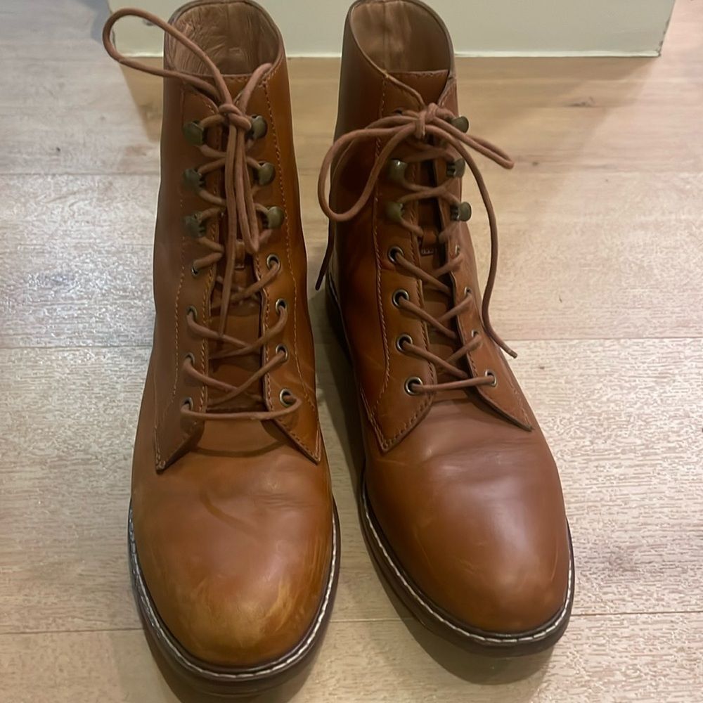 Madewell Kellie Lace-Up Combat Boots Brown Leather Size 10